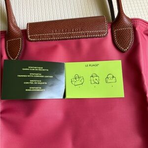 Longchamp Le Pliage Pink Tote with Brown Trim